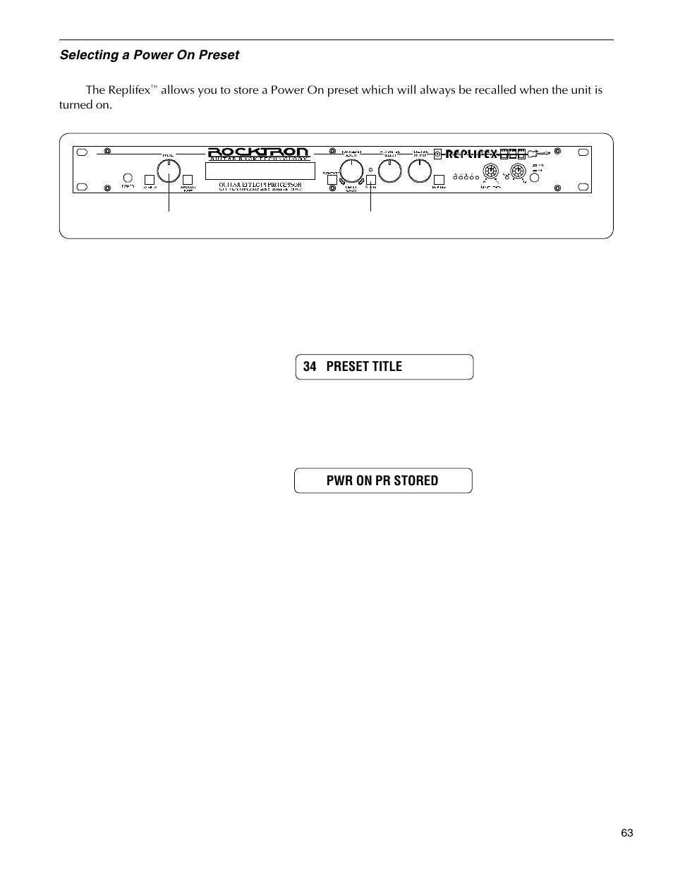 Selecting a power on preset | Rocktron Replifex User Manual | Page 66 / 76