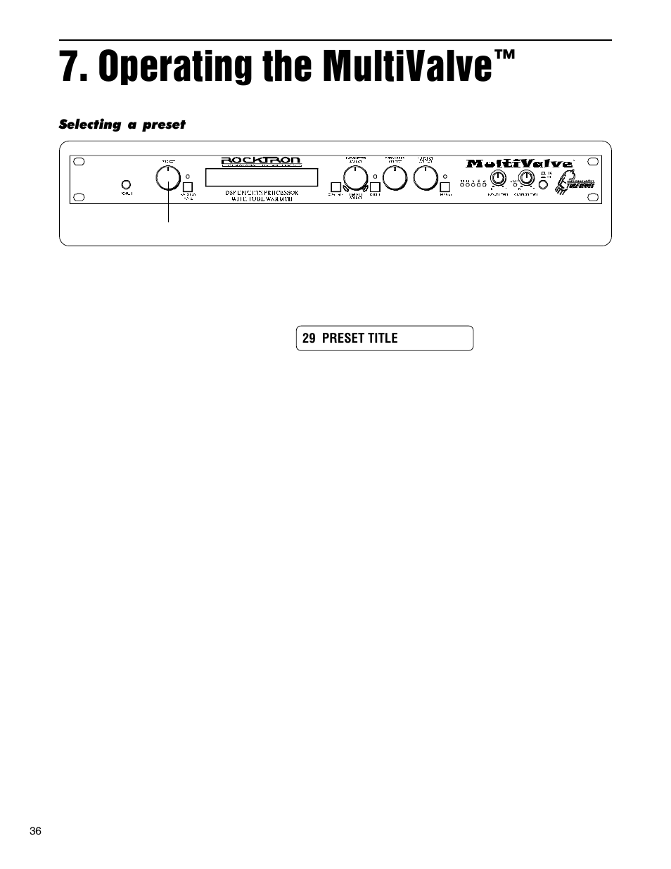 Operating the multivalve, Selecting a preset | Rocktron MultiValve User Manual | Page 39 / 76