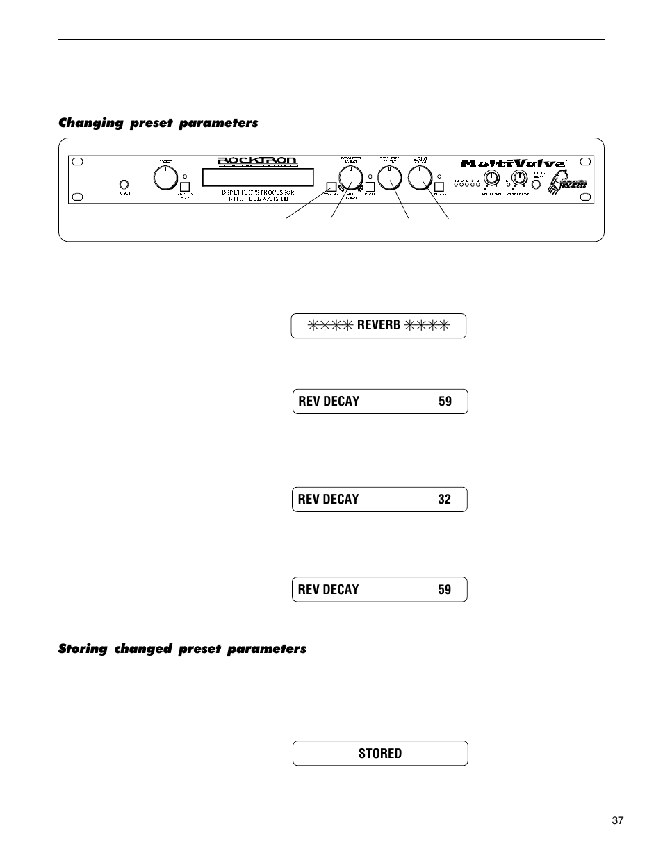 Changing preset parameters, Storing changed preset parameters | Rocktron MultiValve User Manual | Page 40 / 76