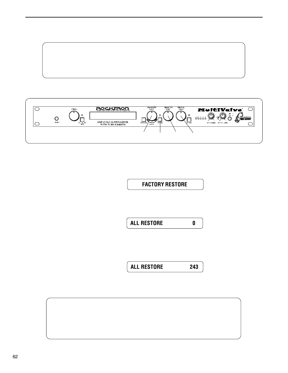 Restoring the multivalve memory (all presets), Warning, Caution | Rocktron MultiValve User Manual | Page 65 / 76