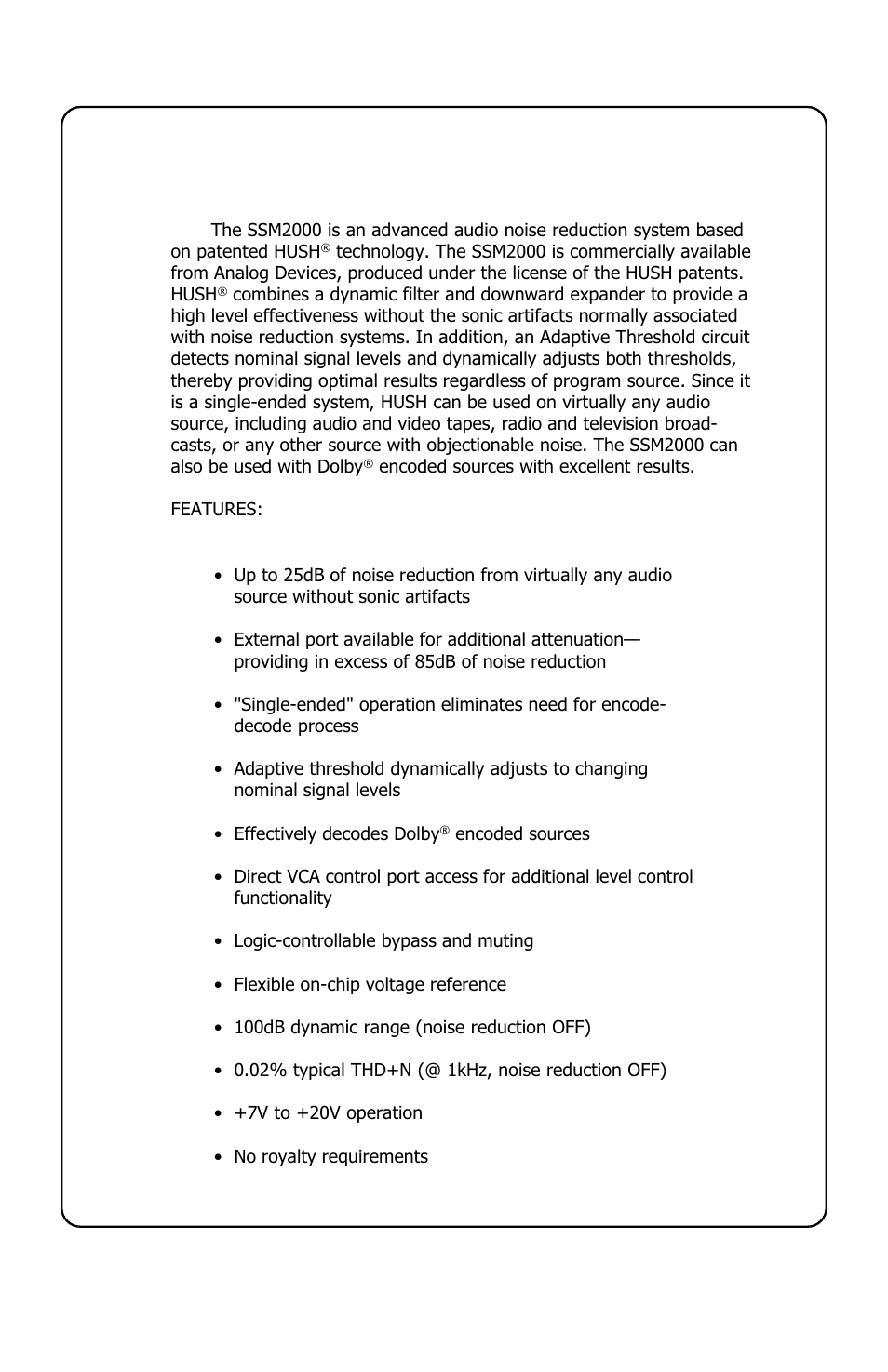 About the analog devices ssm2000 | Rocktron PC Preamp GIS User Manual | Page 14 / 15