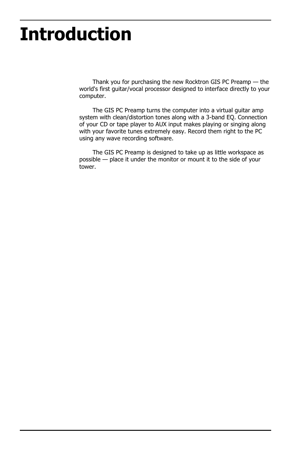 Introduction | Rocktron PC Preamp GIS User Manual | Page 3 / 15