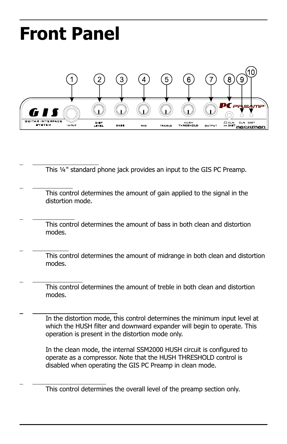 Front panel | Rocktron PC Preamp GIS User Manual | Page 4 / 15