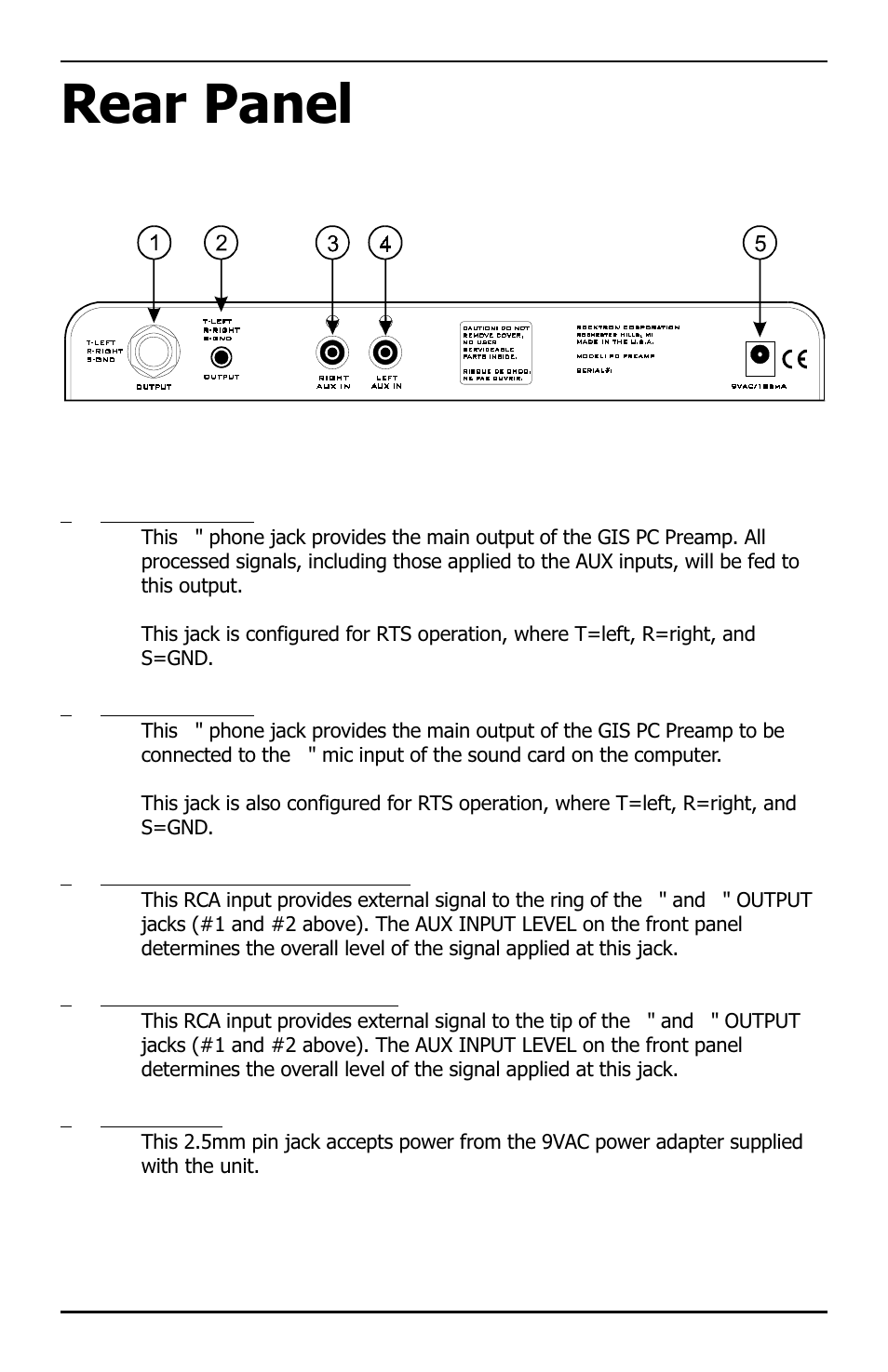 Rear panel | Rocktron PC Preamp GIS User Manual | Page 6 / 15