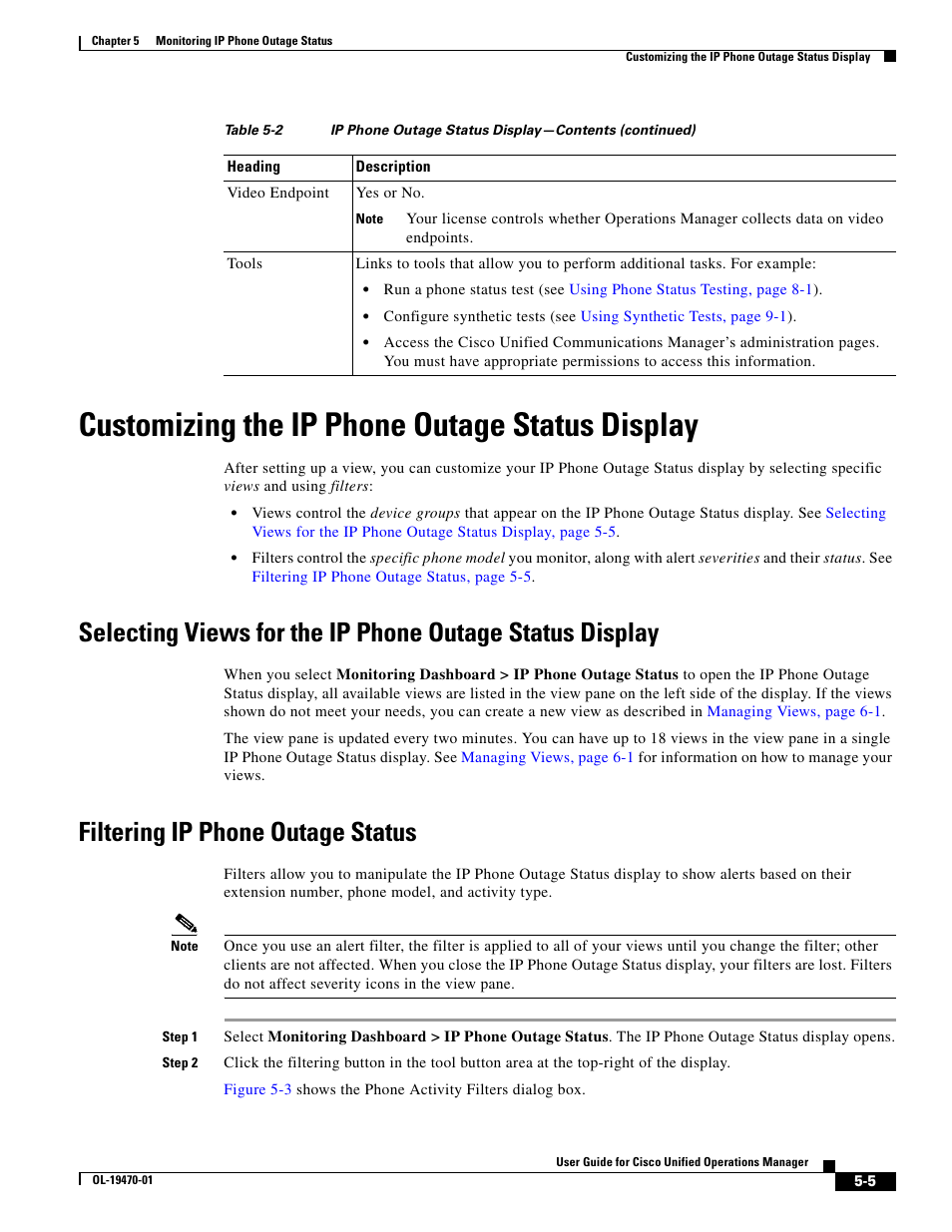 Customizing the ip phone outage status display, Filtering ip phone outage status | Cisco OL-19470-01 User Manual | Page 5 / 6