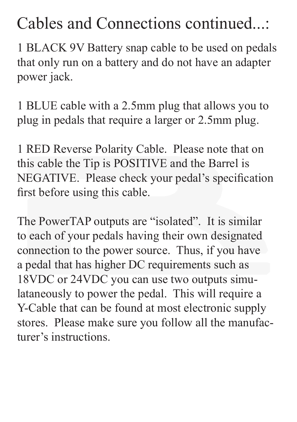 Cables and connections continued | Rocktron PowerTap Pedal User Manual | Page 10 / 12