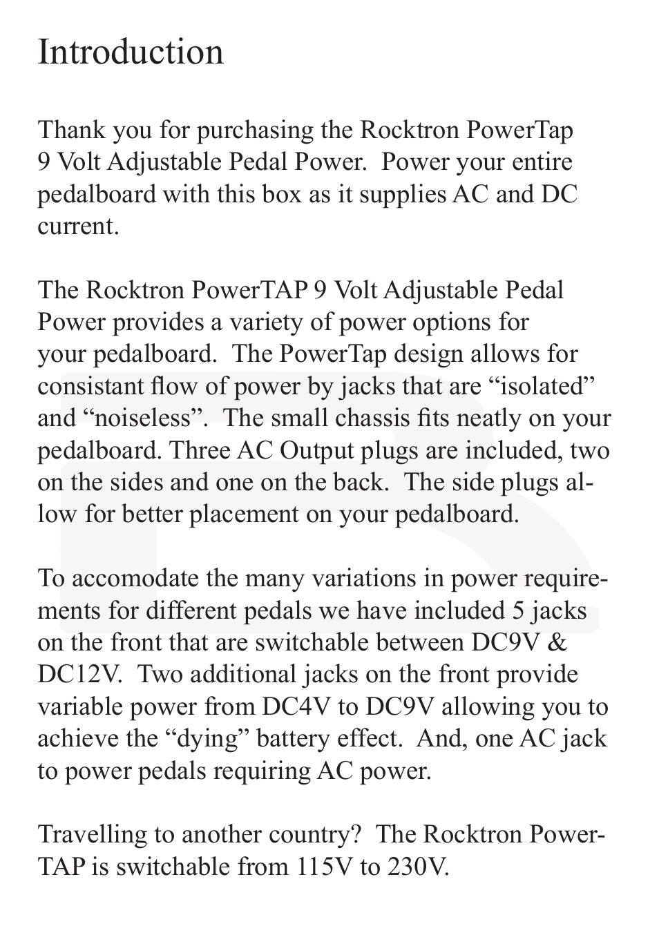 Introduction | Rocktron PowerTap Pedal User Manual | Page 4 / 12