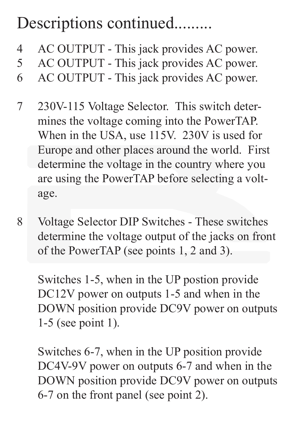 Descriptions continued | Rocktron PowerTap Pedal User Manual | Page 7 / 12