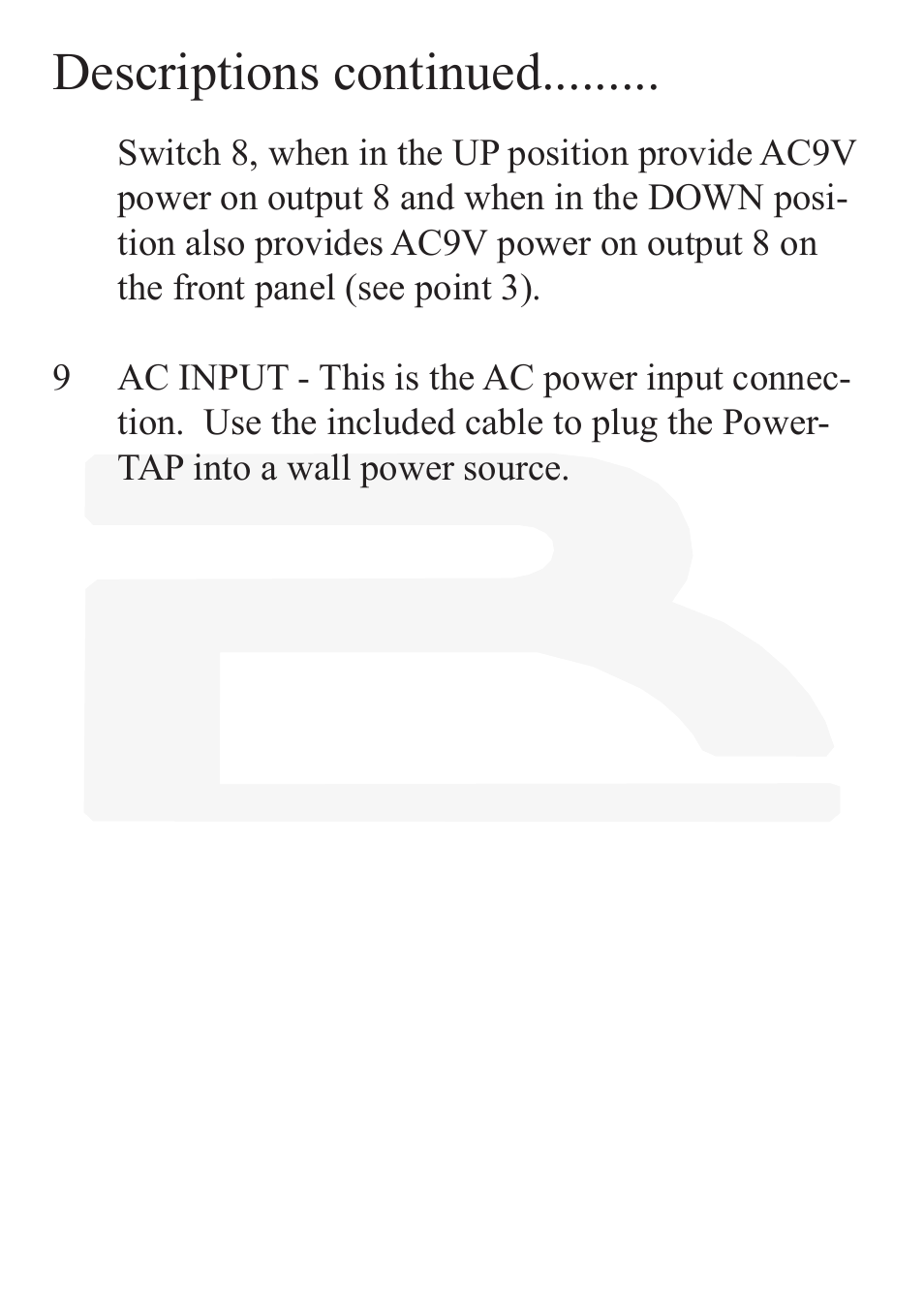 Descriptions continued | Rocktron PowerTap Pedal User Manual | Page 8 / 12