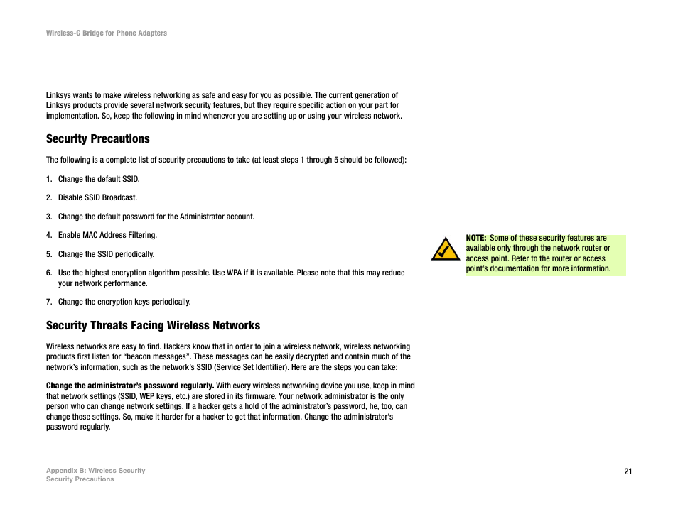 Appendix b: wireless security | Cisco WIRELESS-G WBP54G User Manual | Page 26 / 55