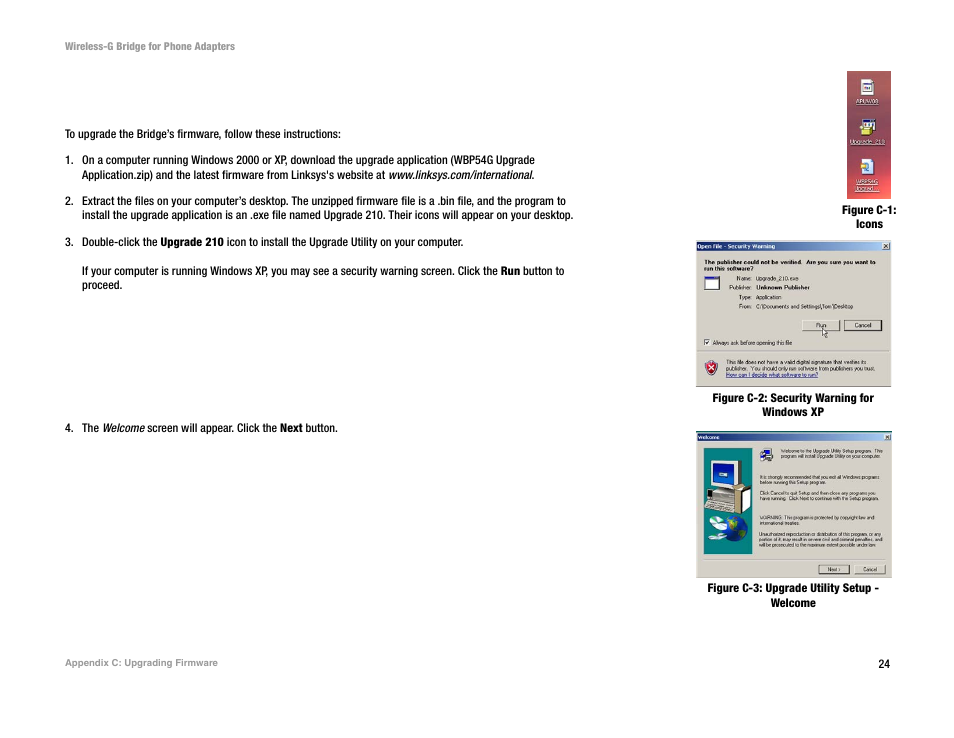 Appendix c: upgrading firmware | Cisco WIRELESS-G WBP54G User Manual | Page 29 / 55