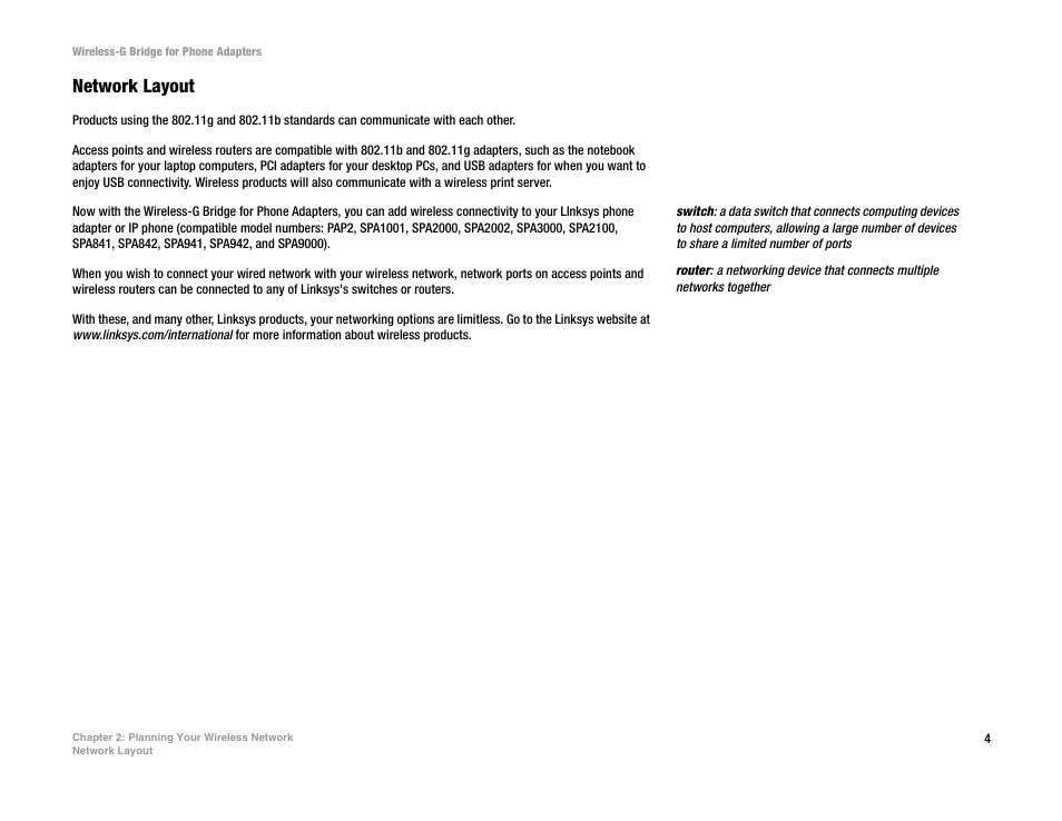 Network layout | Cisco WIRELESS-G WBP54G User Manual | Page 9 / 55
