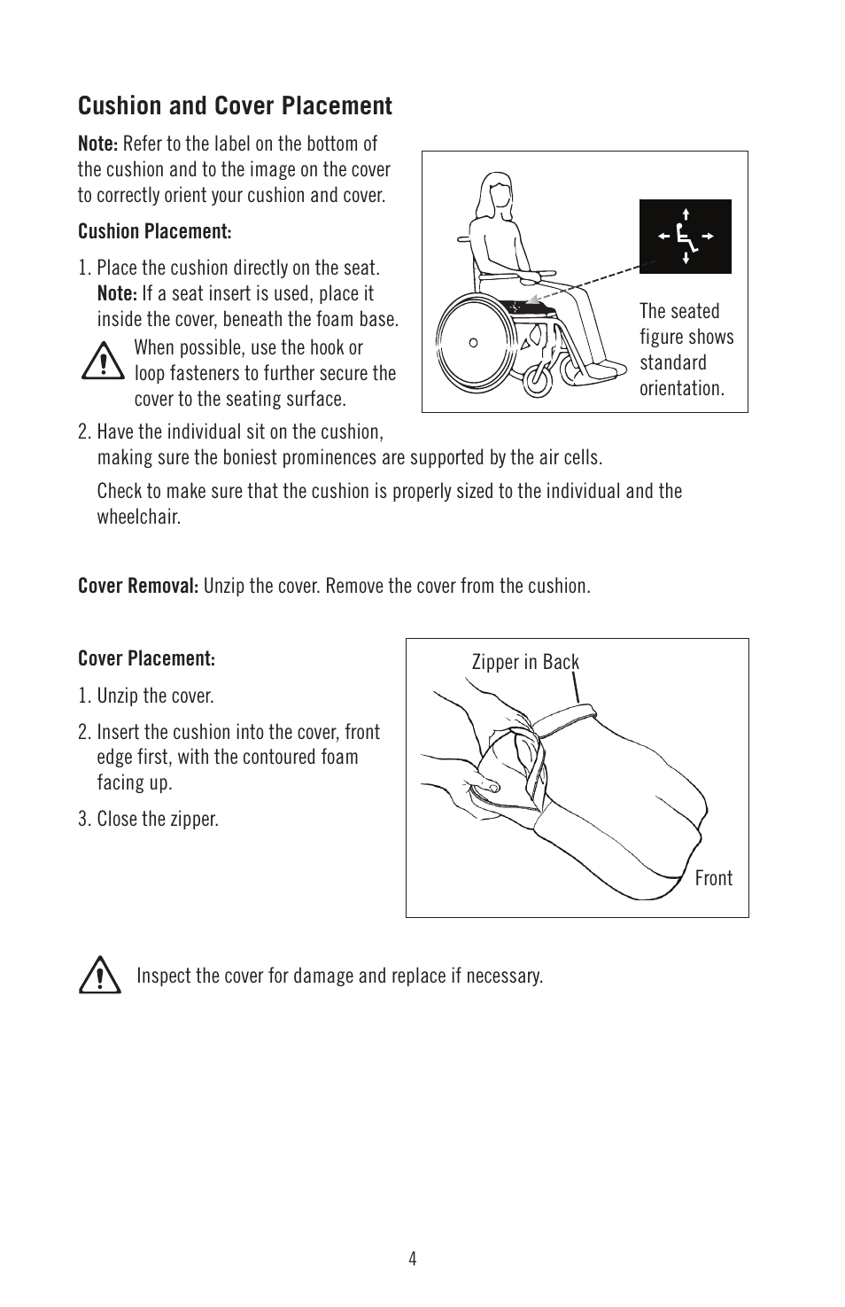 Cushion and cover placement | ROHO AirLIT cushion User Manual | Page 6 / 9