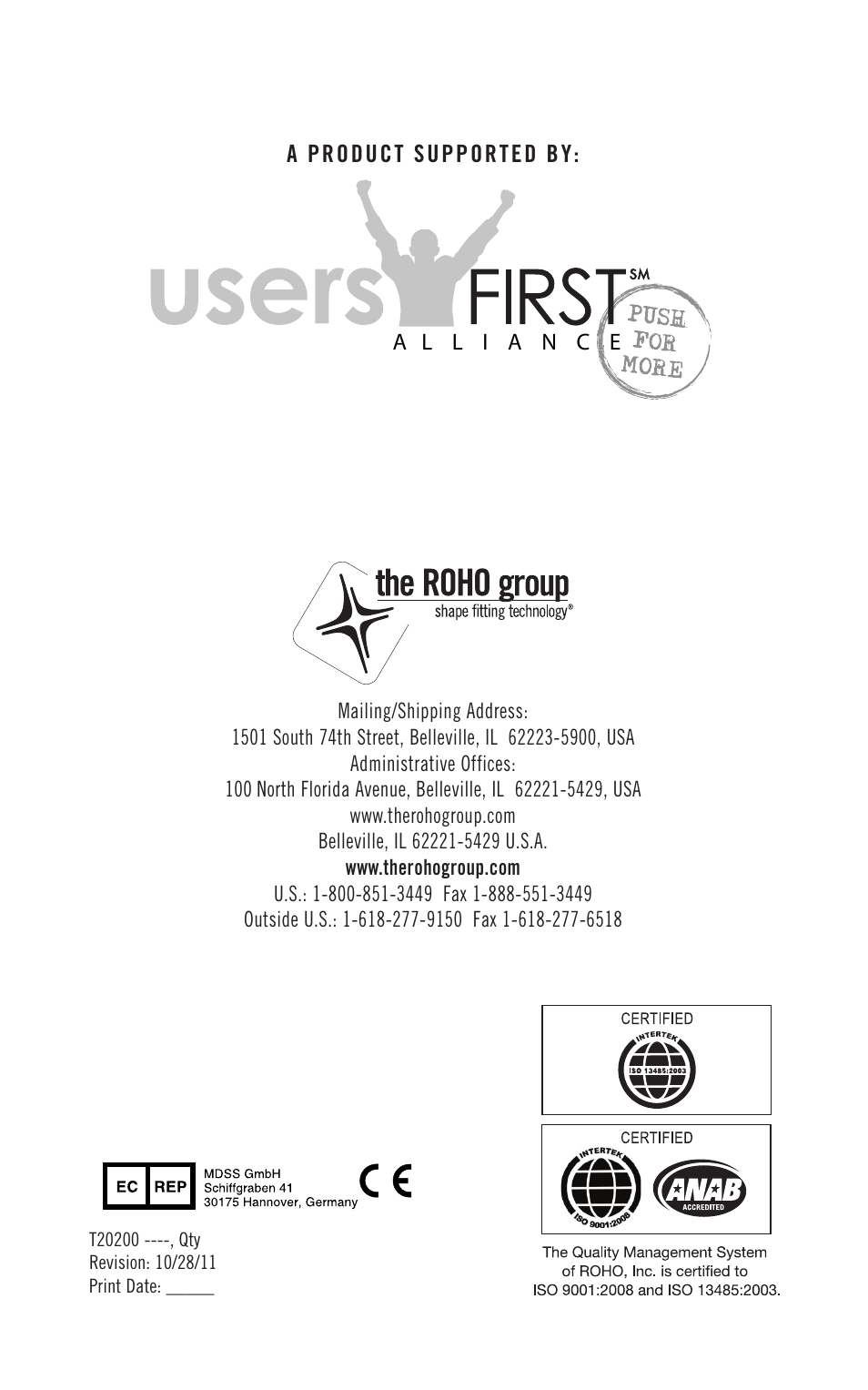 ROHO DRY FLOATATIO cushion User Manual | Page 12 / 12