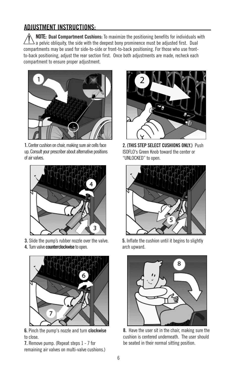 Adjustment instructions | ROHO DRY FLOATATIO cushion User Manual | Page 7 / 12
