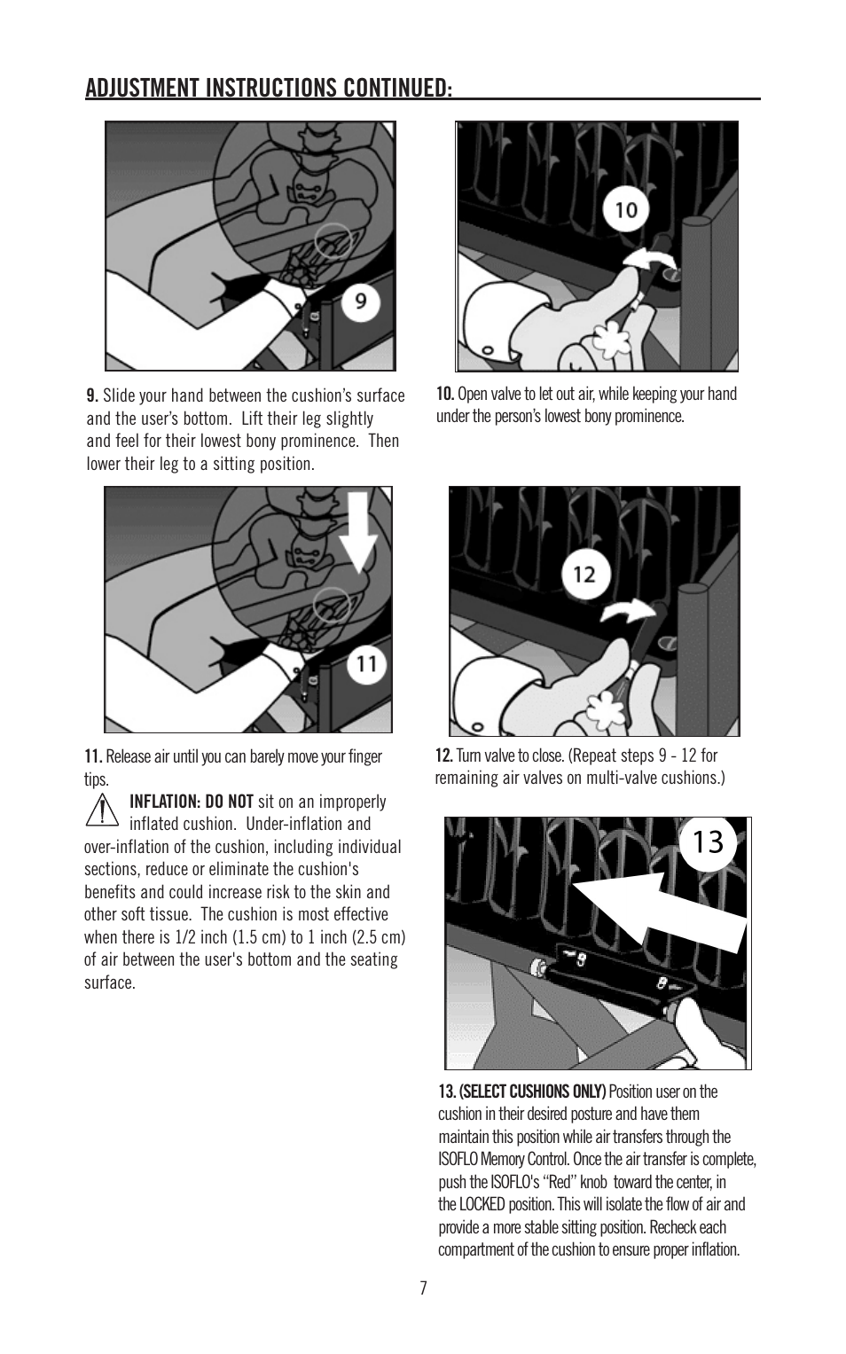 Adjustment instructions continued | ROHO DRY FLOATATIO cushion User Manual | Page 8 / 12