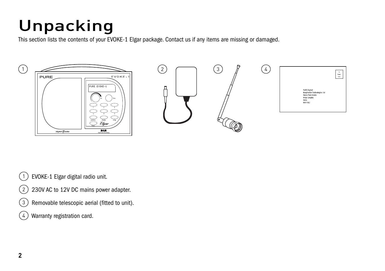 Unpacking | Pure Elgar EVOKE-1 User Manual | Page 6 / 24