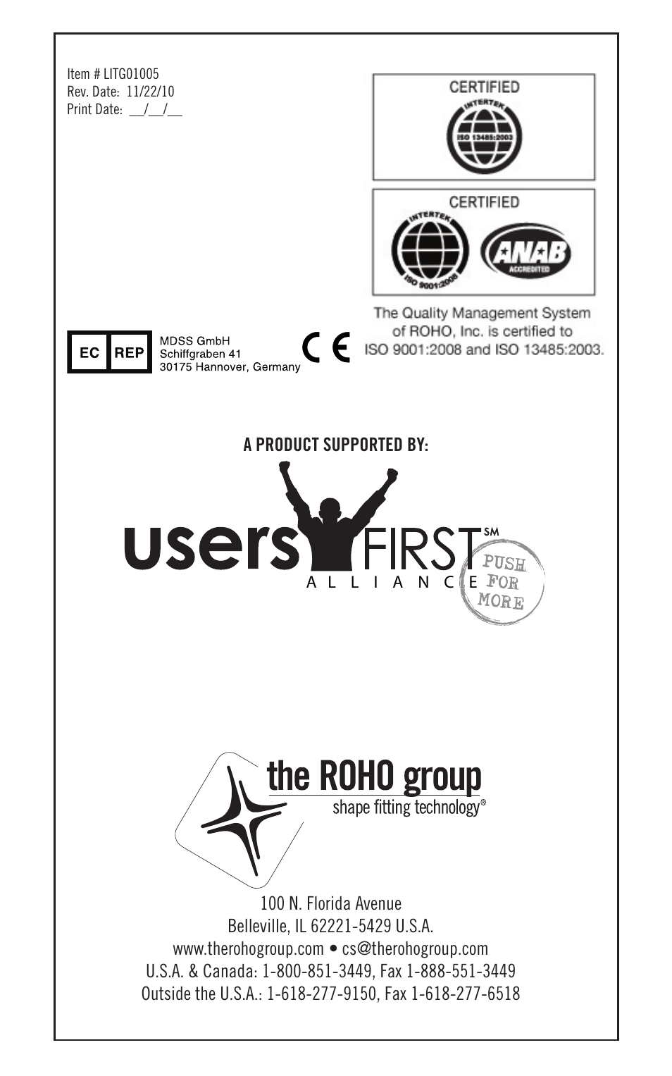 ROHO HARMON cushion User Manual | Page 10 / 10