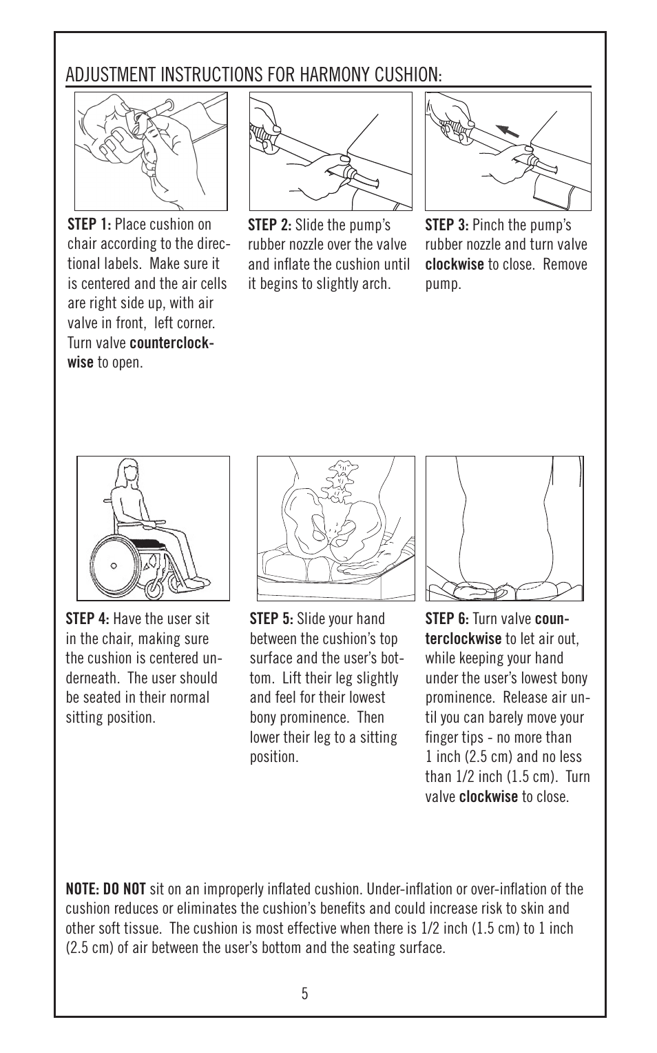 Adjustment instructions for harmony cushion | ROHO HARMON cushion User Manual | Page 6 / 10