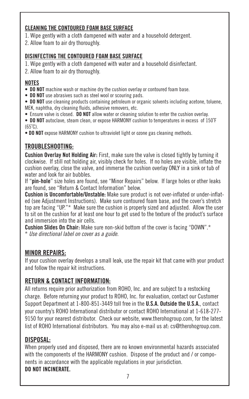 ROHO HARMON cushion User Manual | Page 8 / 10