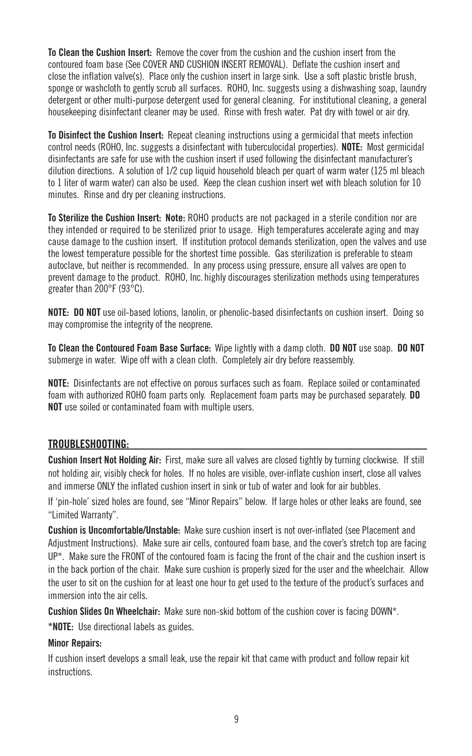 ROHO Hybrid Elit cushion User Manual | Page 9 / 11