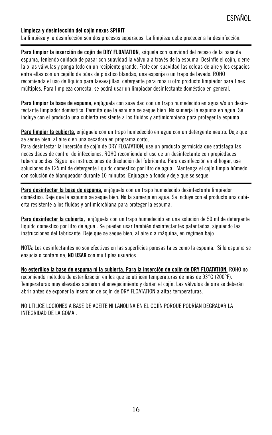 Español | ROHO nexus SPIRI cushion User Manual | Page 17 / 92