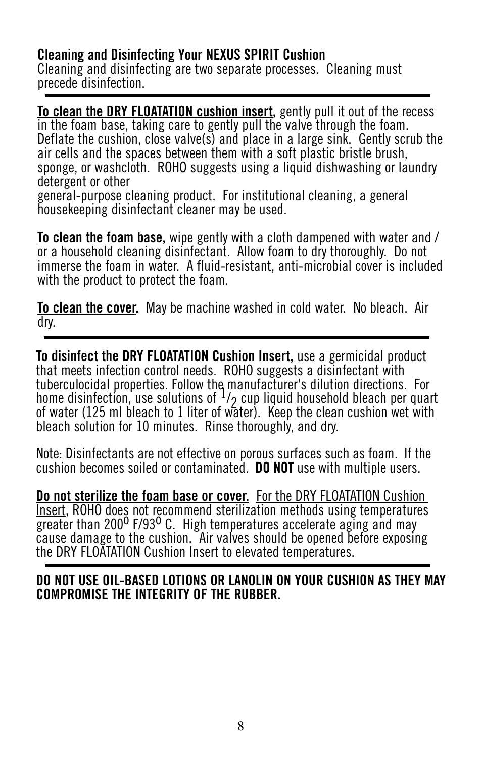 ROHO nexus SPIRI cushion User Manual | Page 9 / 92