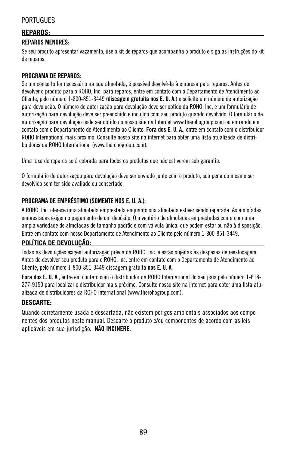 Portugues | ROHO nexus SPIRI cushion User Manual | Page 90 / 92