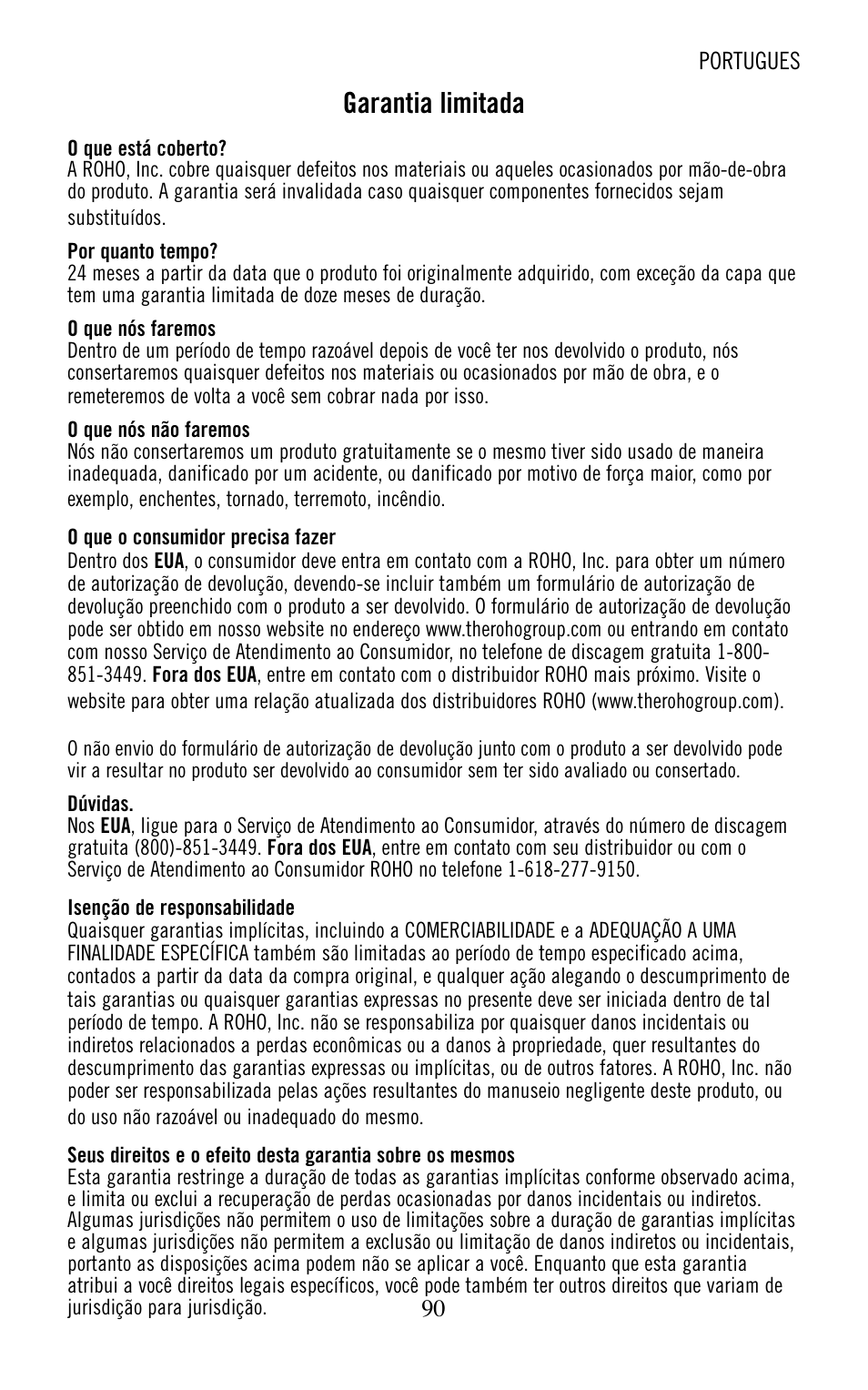 Garantia limitada | ROHO nexus SPIRI cushion User Manual | Page 91 / 92