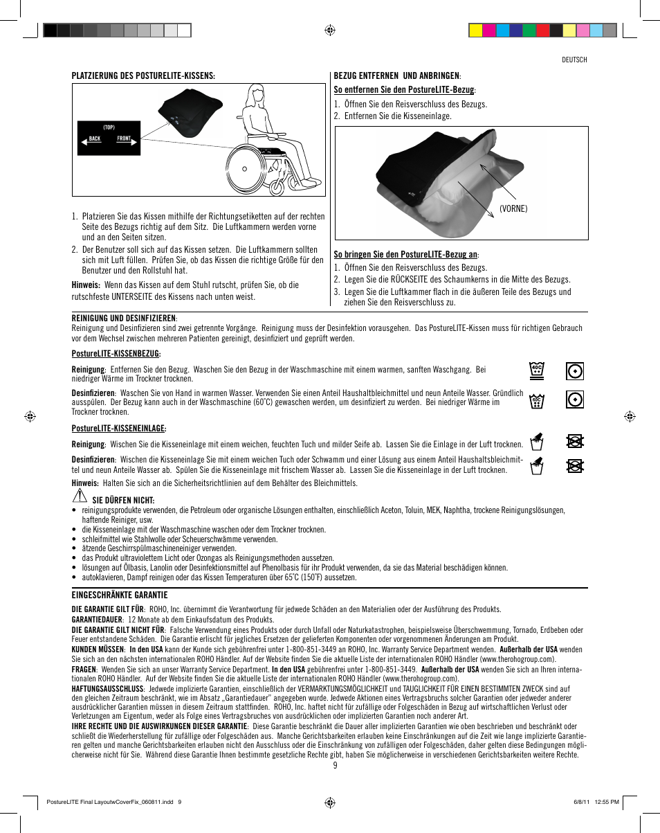 ROHO PostureLit cushion User Manual | Page 11 / 28