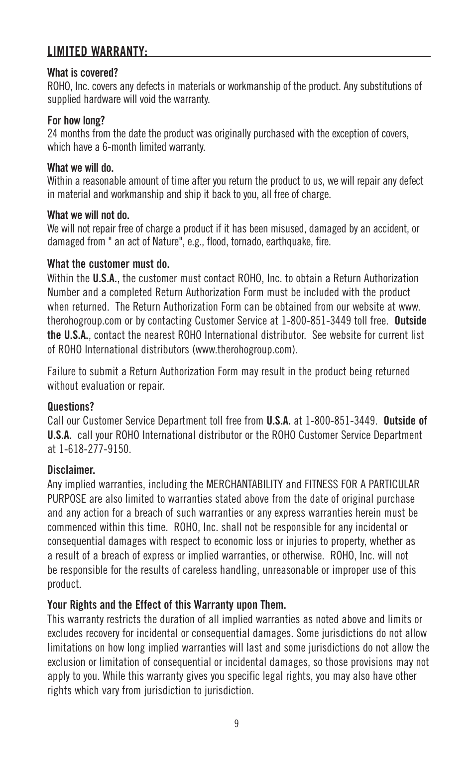 ROHO Specialty application cushions User Manual | Page 10 / 10