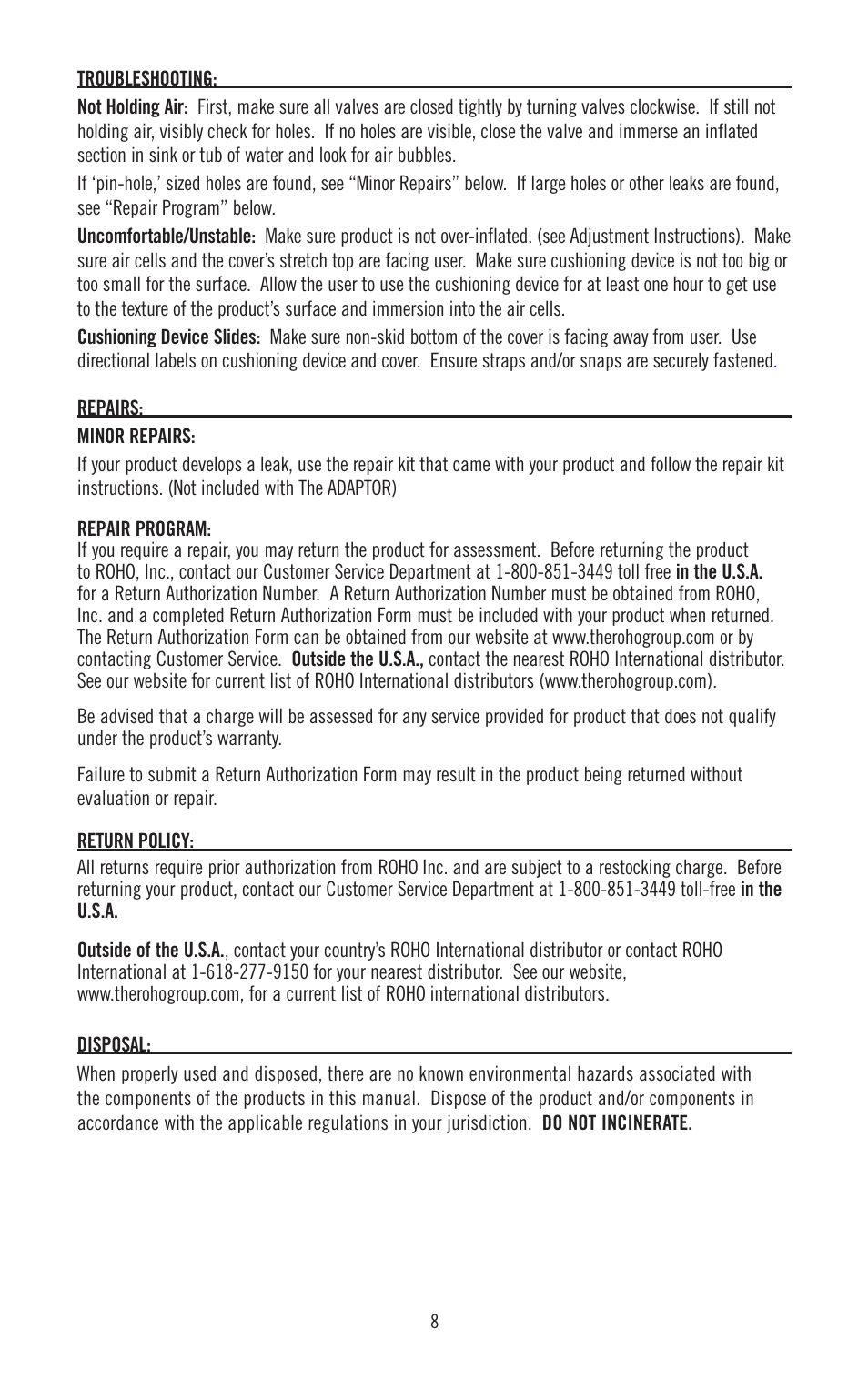 ROHO Specialty application cushions User Manual | Page 9 / 10