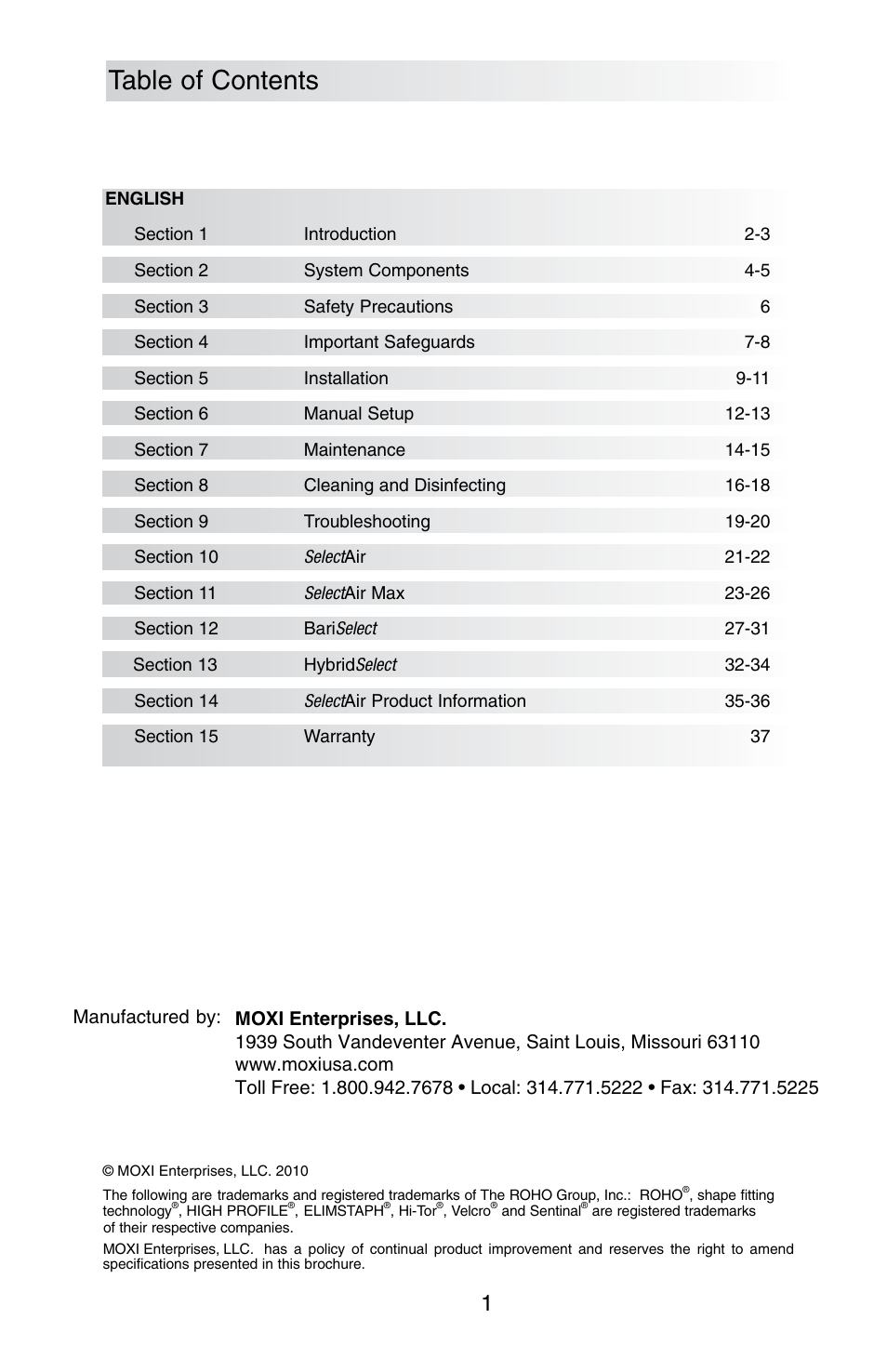 ROHO SelectAir MA mattress User Manual | Page 3 / 40