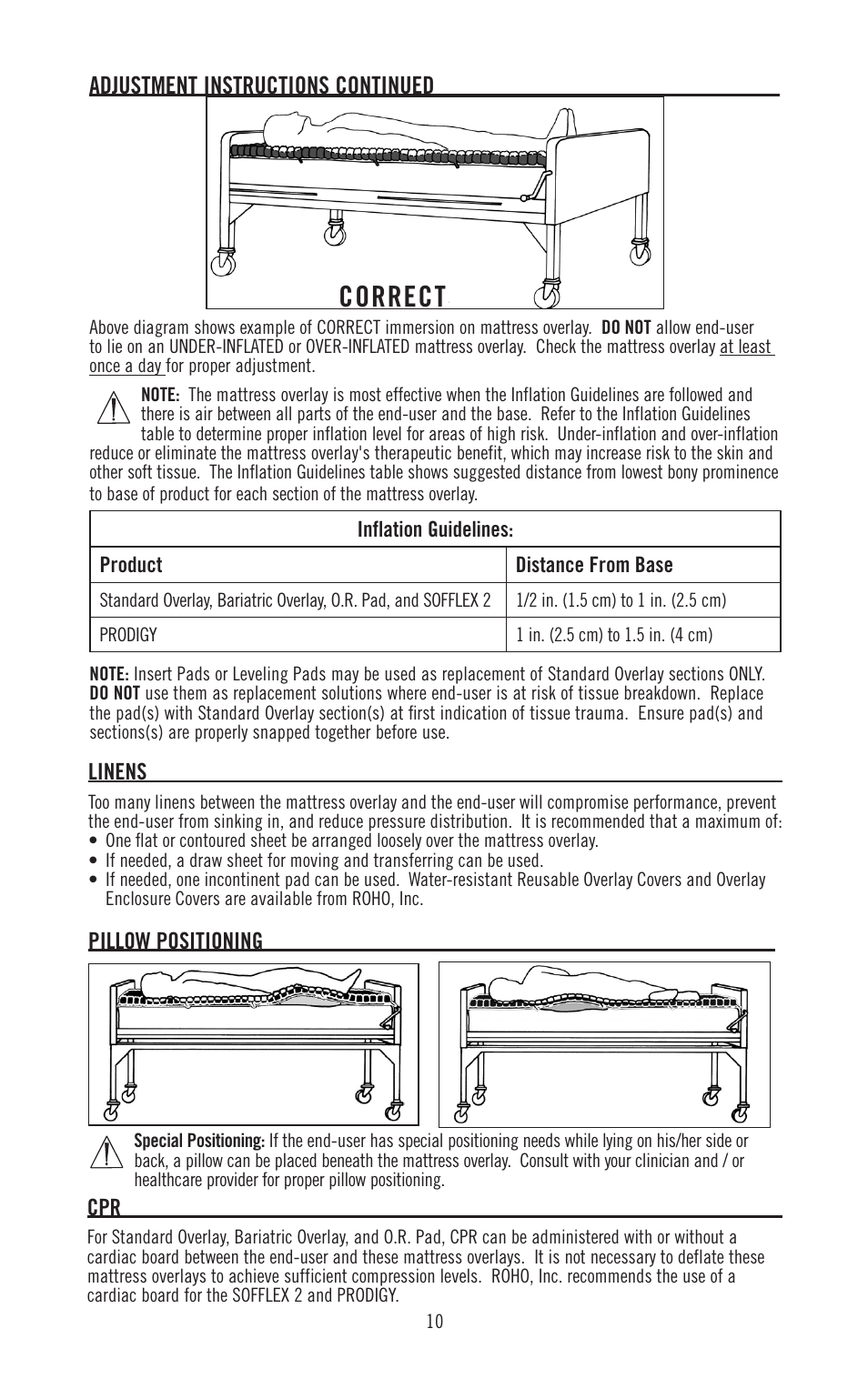 Correct, Adjustment instructions continued | ROHO SOFFLE 2 mattress overlay system operation manual User Manual | Page 10 / 17