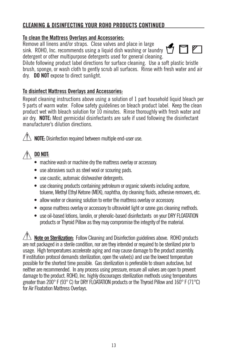 ROHO SOFFLE 2 mattress overlay system operation manual User Manual | Page 13 / 17