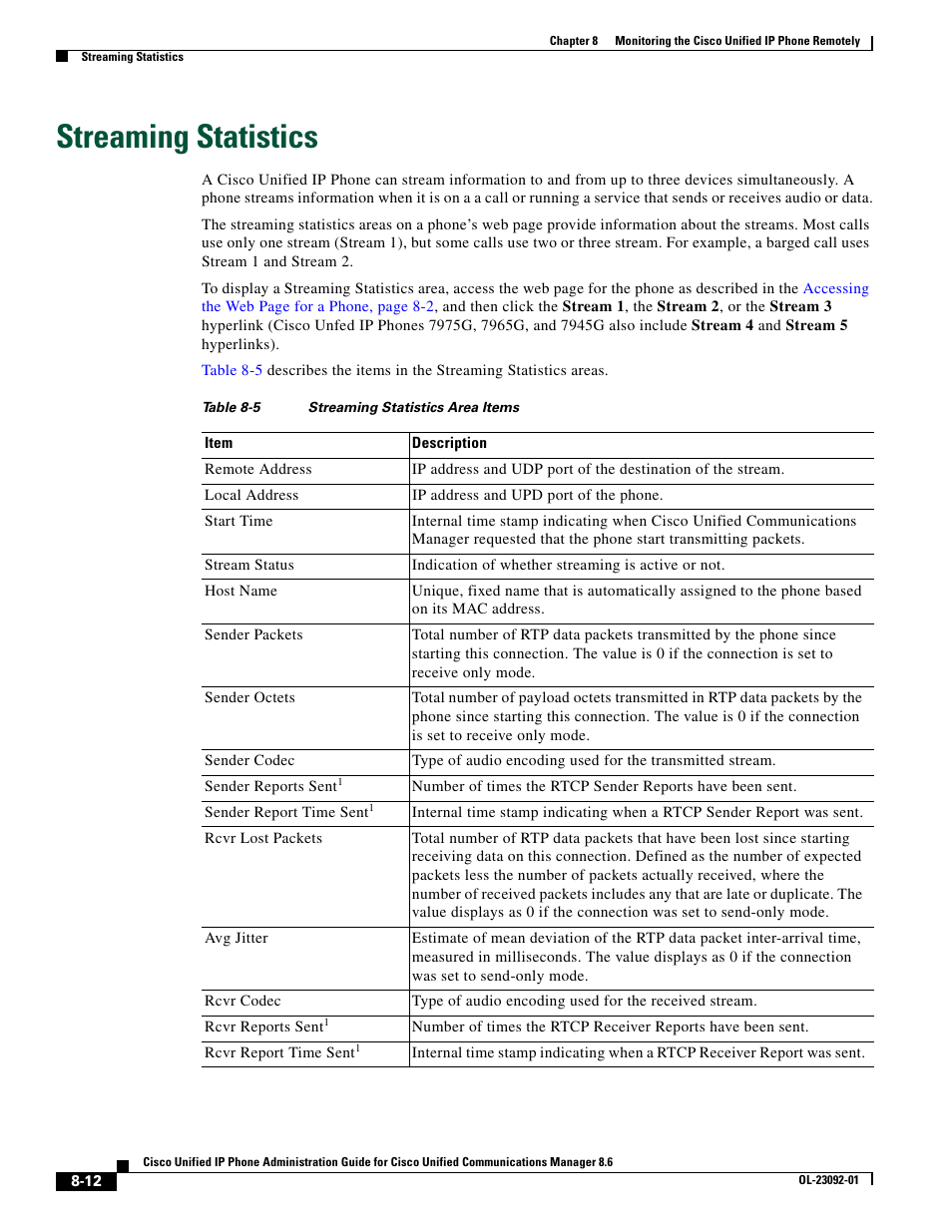 Streaming statistics | Cisco UNIFIED OL-23092-01 User Manual | Page 12 / 16
