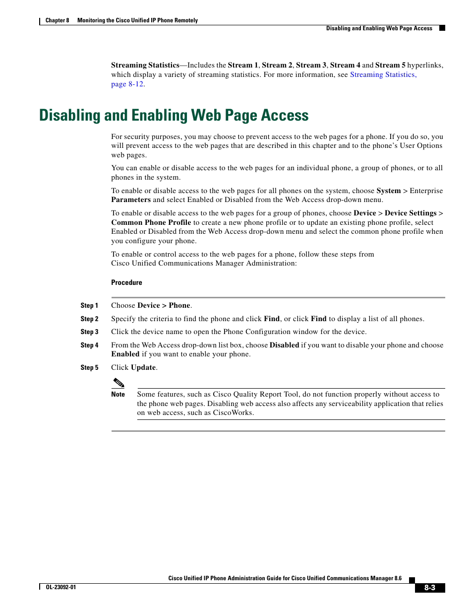Disabling and enabling web page access | Cisco UNIFIED OL-23092-01 User Manual | Page 3 / 16
