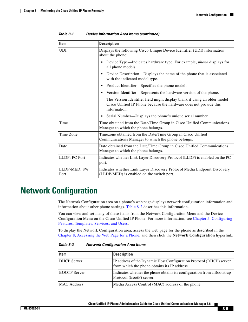 Network configuration | Cisco UNIFIED OL-23092-01 User Manual | Page 5 / 16