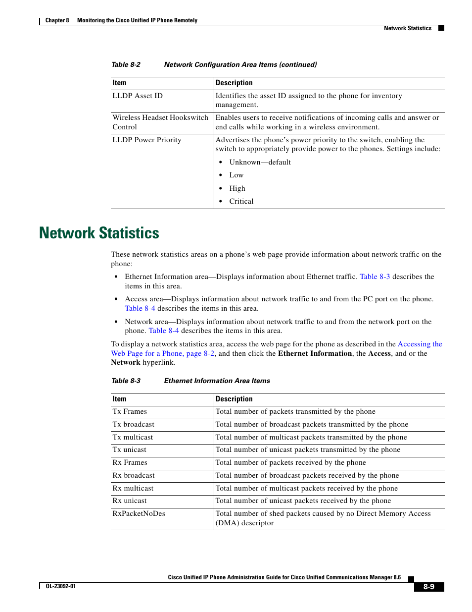 Network statistics | Cisco UNIFIED OL-23092-01 User Manual | Page 9 / 16