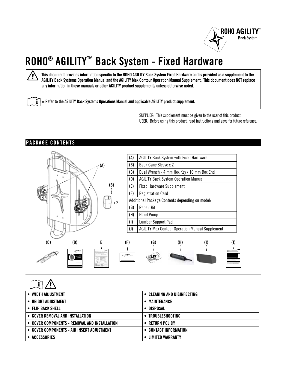 ROHO AGILIT Fixed Hardware User Manual | 8 pages