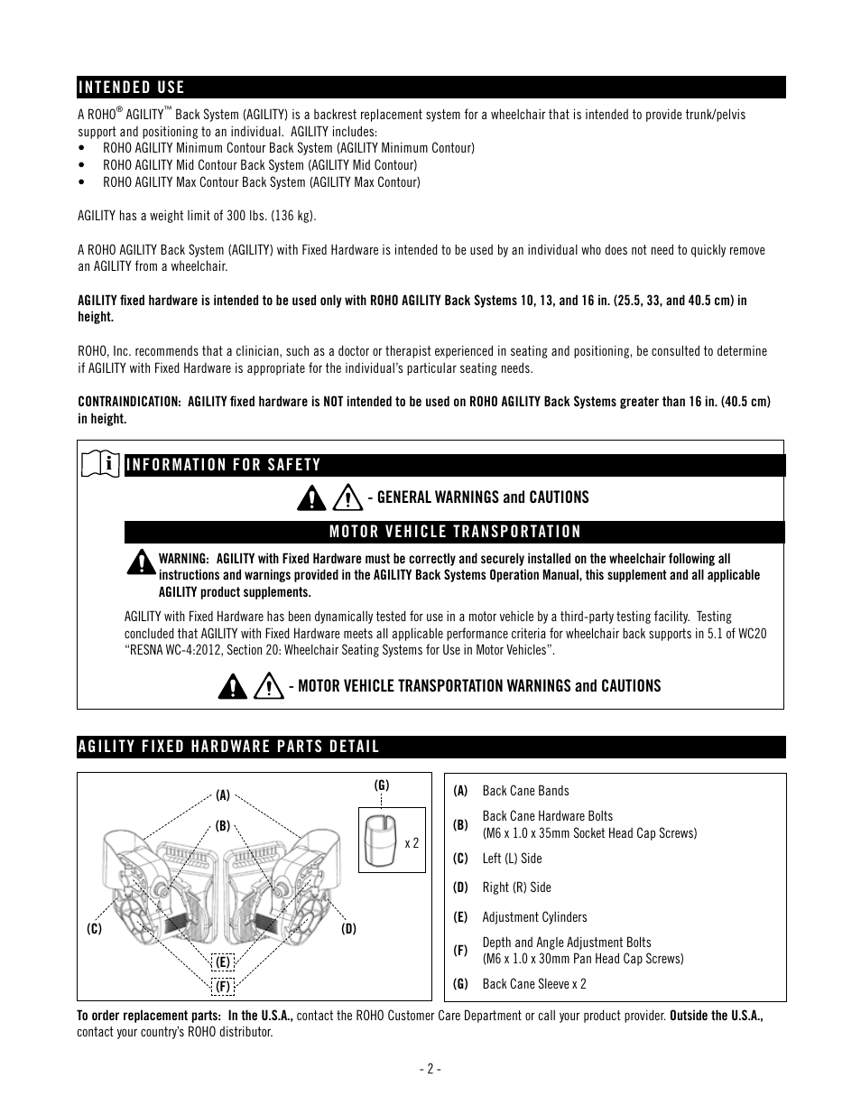 ROHO AGILIT Fixed Hardware User Manual | Page 2 / 8