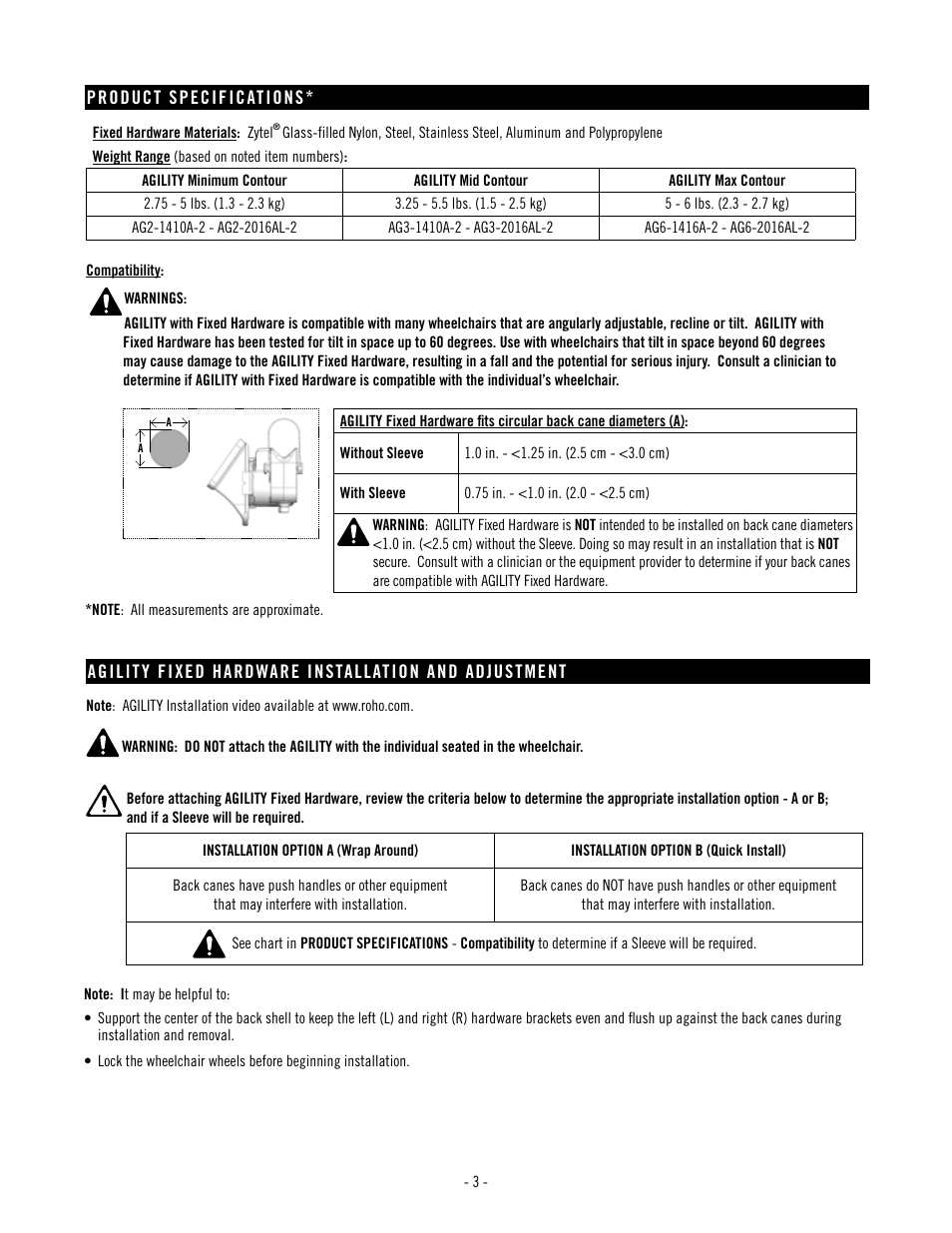 ROHO AGILIT Fixed Hardware User Manual | Page 3 / 8