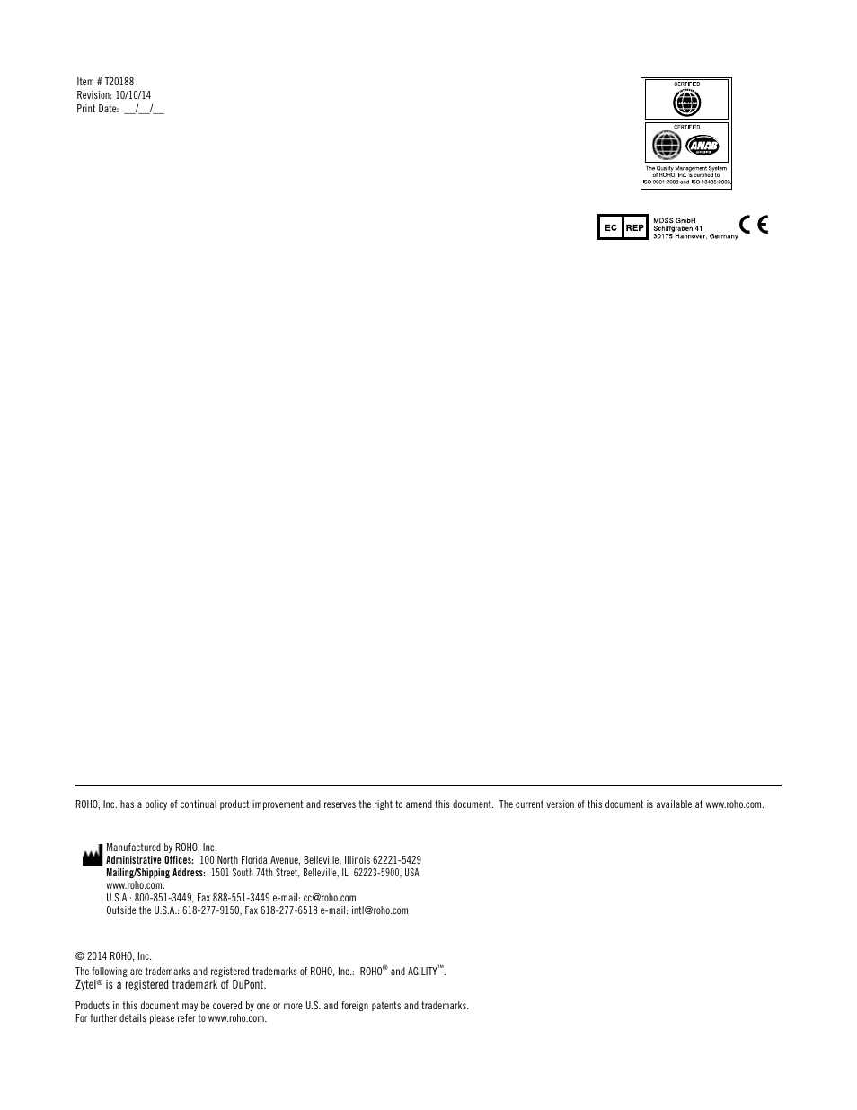 ROHO AGILIT Fixed Hardware User Manual | Page 8 / 8