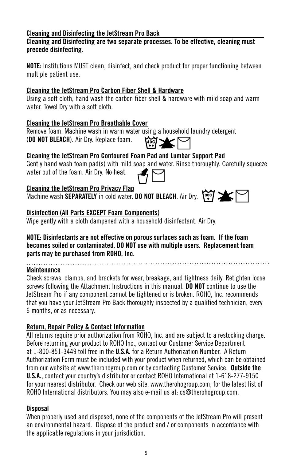 ROHO JetStream Pr System User Manual | Page 10 / 12