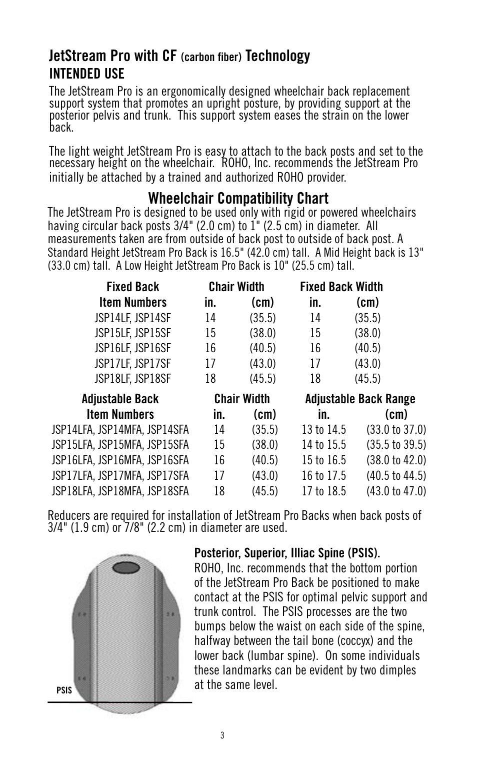 Jetstream pro with cf, Technology, Wheelchair compatibility chart | Intended use | ROHO JetStream Pr System User Manual | Page 4 / 12