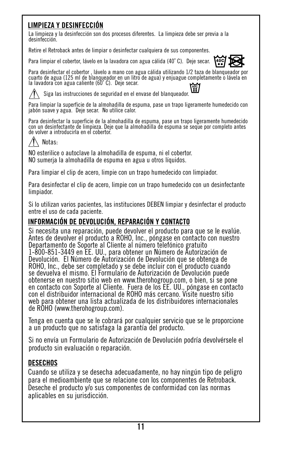 ROHO Retrobac System User Manual | Page 13 / 15