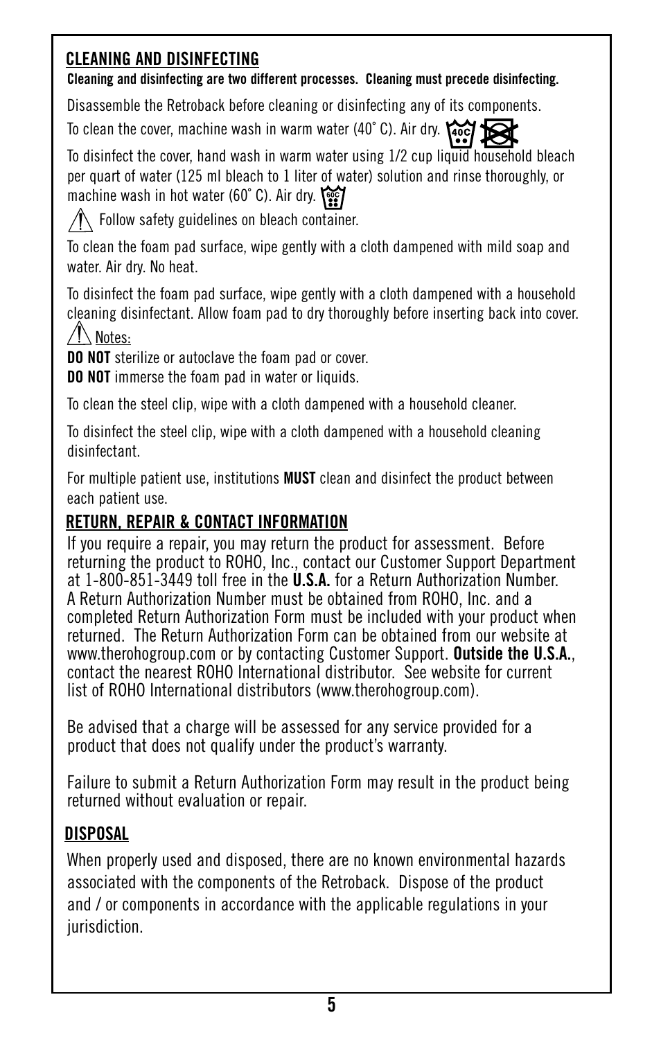 ROHO Retrobac System User Manual | Page 7 / 15