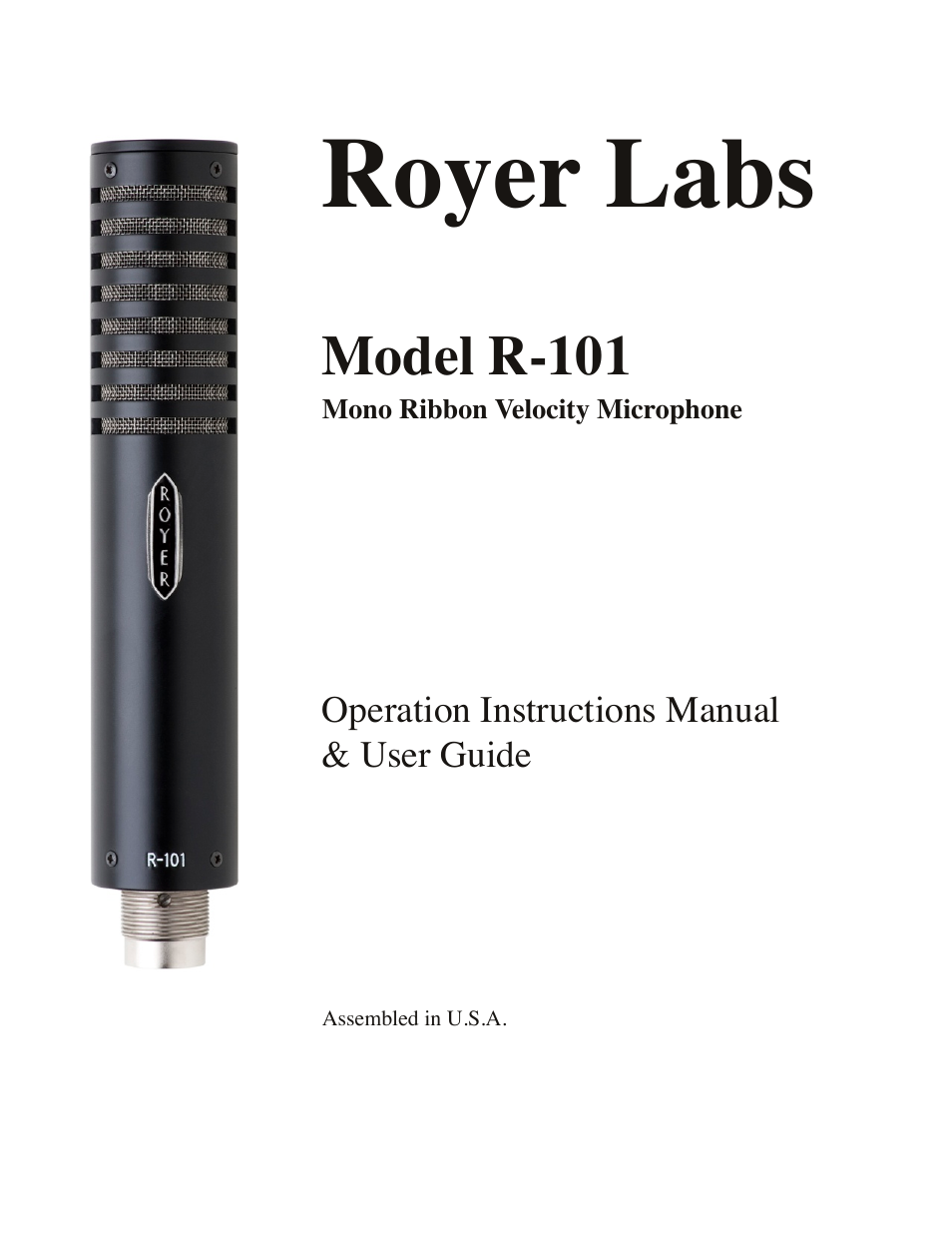 Royer Labs R-101 User Manual | 19 pages