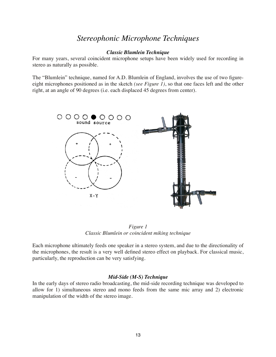 Stereophonic microphone techniques, Classic blumlein technique, Mid-side (m-s) technique | Royer Labs R-101 User Manual | Page 13 / 19