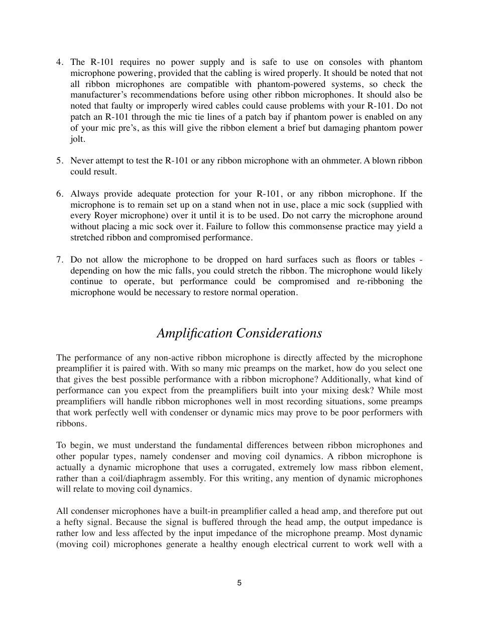 Amplification considerations | Royer Labs R-101 User Manual | Page 5 / 19